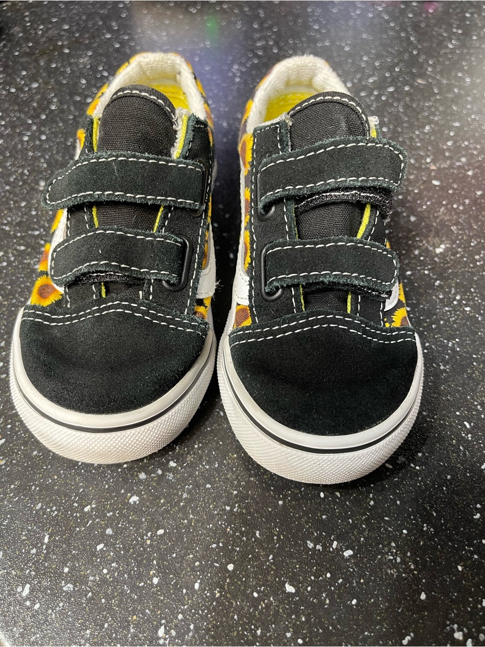 Kids Vans Black and Yellow Velcro Sneakers